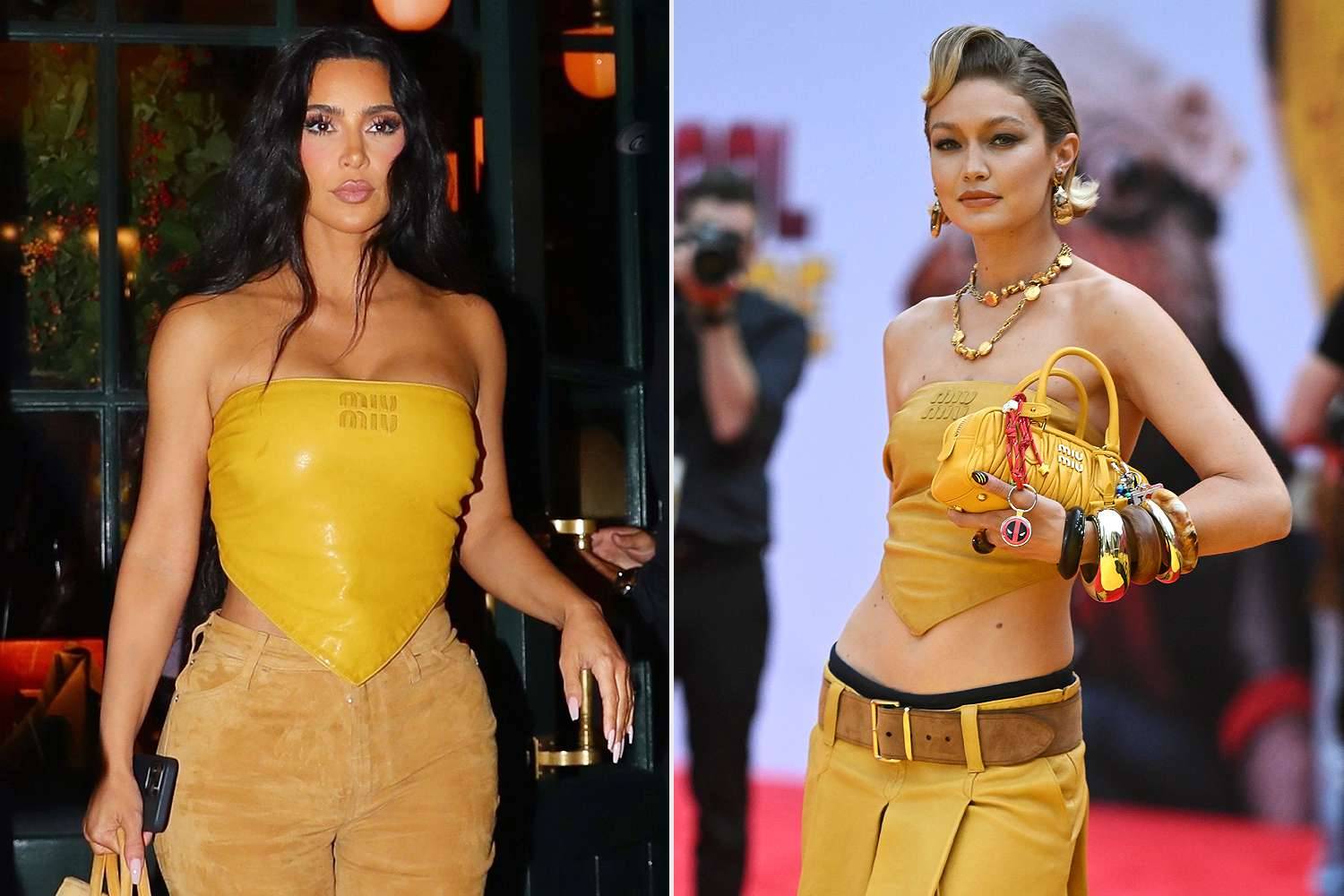 كيم كارداشيان بإطلالة جيجي حديد من Miu Miu