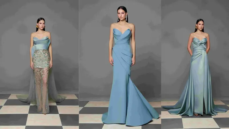 أناقة مخملية راقية من المصممة نور فتح الله لسهرة رأس السنة